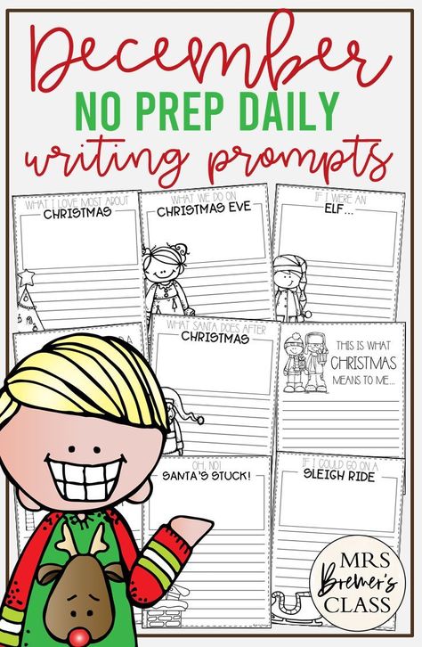 December writing templates for daily journal writing or a writing center in Kindergarten First Grade Second Grade Daily Journal Writing, December Writing Prompts, Name Writing Activities, Christmas Writing Prompts, Writing Center Kindergarten, Kindergarten Writing Activities, December Writing, Second Grade Writing, Christmas Writing