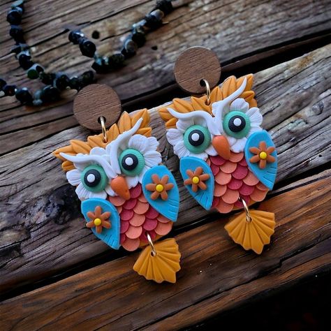 ARTsyShinyCloud - Etsy Australia Polymer Clay Owl, Clay Owl, Jewelry Nature, Polymer Earrings, Owl Earrings, Clay Art Projects, Polymer Clay Crafts, Clay Creations, Handmade Polymer Clay