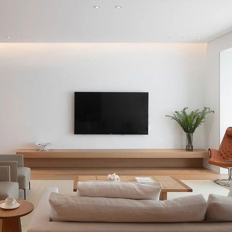 Japandi Interiors Living Room, Tv Cabinet Wall, Wood Night Table, Contemporary Tv Stands, Tv Feature Wall, Japandi Living Room, Japandi Interiors, Wood Tv Cabinet, Contemporary End Tables