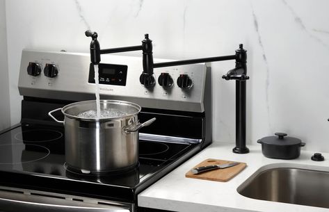 Struggling to fill heavy pots in your kitchen sink? There's a better way! A pot filler faucet is a game-changer, mounted near your stove to extend for easy filling of any pot size. Get yours today at AMAStoneWorks.com #kitchenupgrade #potfillerfaucet #kitchenlife #makecookingfun #musthaveforcooks Over Sink, Pot Filler Faucet, Pot Filler, Kitchen Pot, Kitchen Upgrades, Game Changer, Kitchen Sink, Stove, Kitchen Ideas