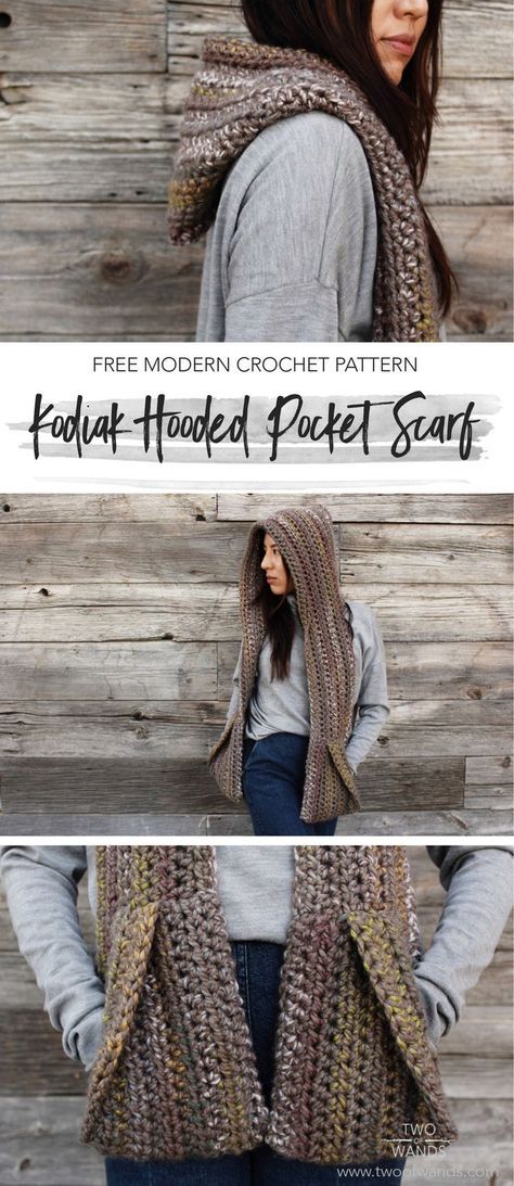 Looking for an easy winter project? Check out this free crochet pattern for the Kodiak Hooded Pocket Scarf. With a hood and pockets, you will stay extra cozy in this! #lionbrandyarns #hoodedscarf (scheduled via http://www.tailwindapp.com?utm_source=pinterest&utm_medium=twpin) Crochet Hooded Scarf Pattern, Hooded Scarf Pattern, Crocheted Scarves, Crochet Cowls, Crochet Hooded Scarf, Pocket Scarf, Hood Pattern, Crochet Scarfs, شال كروشيه