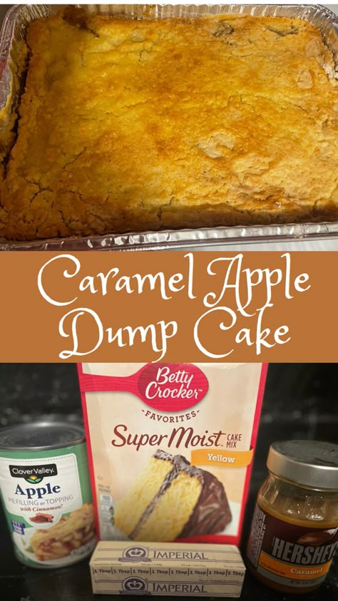 Apple Filling Dump Cake, Canned Apple Dump Cake, Carmel Apple Dump Cake Recipes, Yellow Cake Mix With Apples, Easy Caramel Apple Dump Cake, Dump Cake Recipes Caramel Apple, Dump Cake Recipes Apple, Apple Dump Cake With Caramel Sauce, Salted Caramel Apple Dump Cake