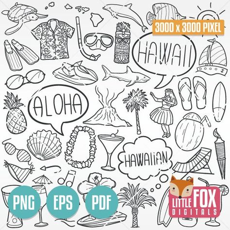 Island Doodle, Hawaii Icons, America States, Doodle Icons, Beach Clipart, Beach Sport, Animal Doodles, Doodle Icon, Summer Icon