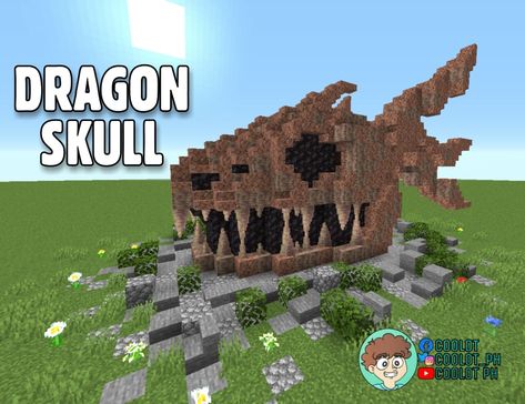 Dripstone House Minecraft, Dripstone Minecraft, Skull House Minecraft, Minecraft Dragon Skull Build, Minecraft Dripstone, Minecraft Skull Build, Minecraft Dragon Statue, Minecraft Landscaping, Minecraft Skull