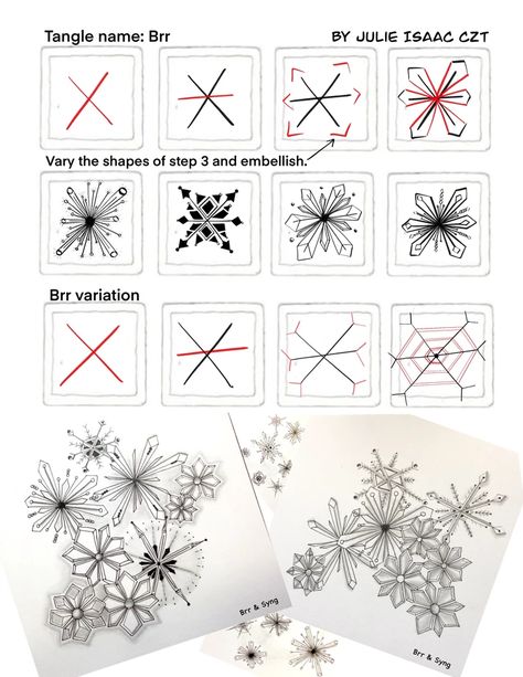 Snowflake Zentangle Patterns, Zentangle Snowflakes, Snowflake Zentangle, Winter Zentangle, Tangle Tutorial, Christmas Tangles, Christmas Zentangle, Bujo 2023, Zentangle Christmas