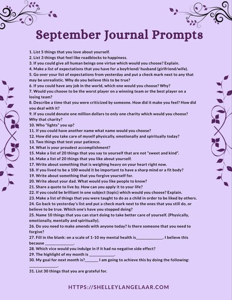 September Journal Prompts 2023, Monthly Journal Prompts September, September Prompts, Self Awareness Questions, September Journaling, September Journal Prompts, Monthly Journal Prompts, September Writing Prompts, Monthly Prompts