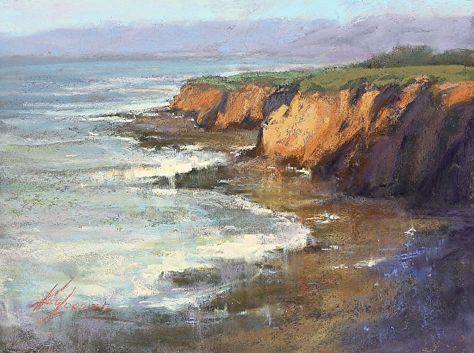 Seascape Watercolour Seascapes, Balboa Island, South West Coast Path, Pastel Sec, Pastel Landscape, Pastel Paintings, Seascape Art, Ocean Scenes, Chalk Pastels