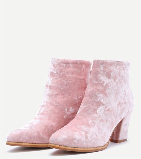 Pink velvet. Pink Booties, Velvet Pink, Chunky Heel Booties, Boots Chunky, Velvet Boots, Pointed Toe Boots, Boots Ankle, Crazy Shoes, Pink Velvet