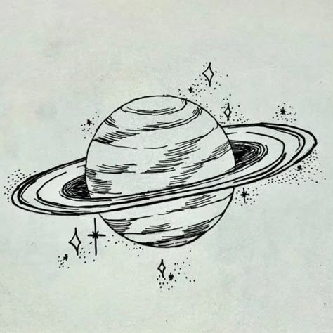 Easy Saturn Drawing, Planet Sketches Easy, Aesthetic Planets Drawing, Saturn Painting Aesthetic, Saturn Aesthetic Drawing, Planet With Rings Drawing, Space Art Sketch, Space Sketch Ideas, Space Drawing Aesthetic