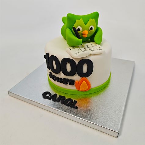 Duolingo - https://www.danielscake.com/duolingo/ Barcelona - 634 554 367 - info@danielscake.com Duolingo Party, Duolingo Plushie, Duolingo On Ice, Duo Lingo, Duolingo French, Funny Birthday Cakes, Party Themes, Ice Cream, Birthday Cake