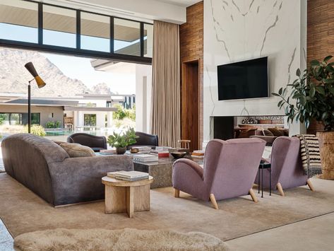 Modern Desert Home, Clements Design, Long Sofa, Devin Booker, Walnut Dining Table, Architectural Digest, Custom Furniture, Great Rooms, Outdoor Furniture Sets