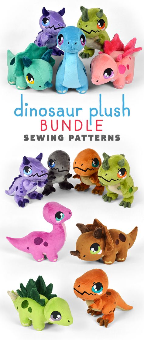 Sewing Patterns Dinosaur, Stegosaurus Sewing Pattern, Vulpix Sewing Pattern, Dinosaur Plush Sewing Pattern, Small Plush Sewing Pattern, Dinosaur Toy Pattern, Diy Dinosaur Plush, T Rex Plush Pattern, Triceratops Plush Pattern