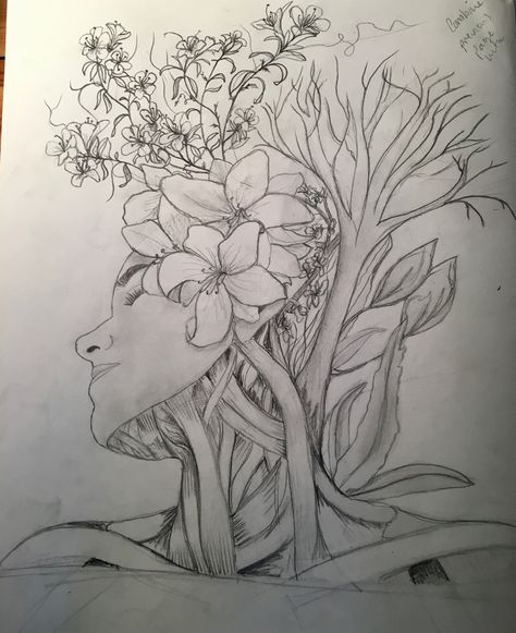 Human Plant Art, Human Flourishing Drawing Ideas, Plant Veins Drawing, Plants Coming Out Of Head Drawing, Design For Canvas, Roots Drawing, Human Face Drawing, Flower Anatomy, Alevel Art