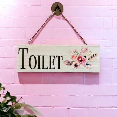 Toilet Door Ideas Decor, Diy Bathroom Door Sign, Bathroom Plaques, Toilet Door Ideas, Diy Bathroom Door, Tin Bathroom, Toilet Door Signs, Laundry Door, Bathroom Door Sign