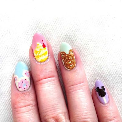 Disney Nail Designs Short Nails, Winter Nails Tips, Nails 2023 Winter, 2023 Winter Nails, Disney Manicure, Winter Nails Ideas, Food Nail Art, Disney Nail Art, Disneyland Nails