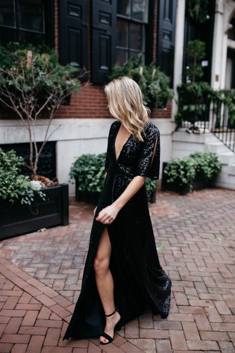 Black Tie Wedding Guest Dress | Fancy Holiday Party Dress | Black Sequin Maxi Dress Wedding Guest Dress New Years Eve, Nye Wedding Guest Outfit, Black Tie Dress Winter, Black Tie Holiday Party Dress, Black Tie Wedding Guest Dress Dresses, Black Tie Affair Party Outfit, Black Tie Wedding Guest Dress Midsize, Wedding Guest Gown Black Tie, New Years Eve Wedding Guest Dress Classy