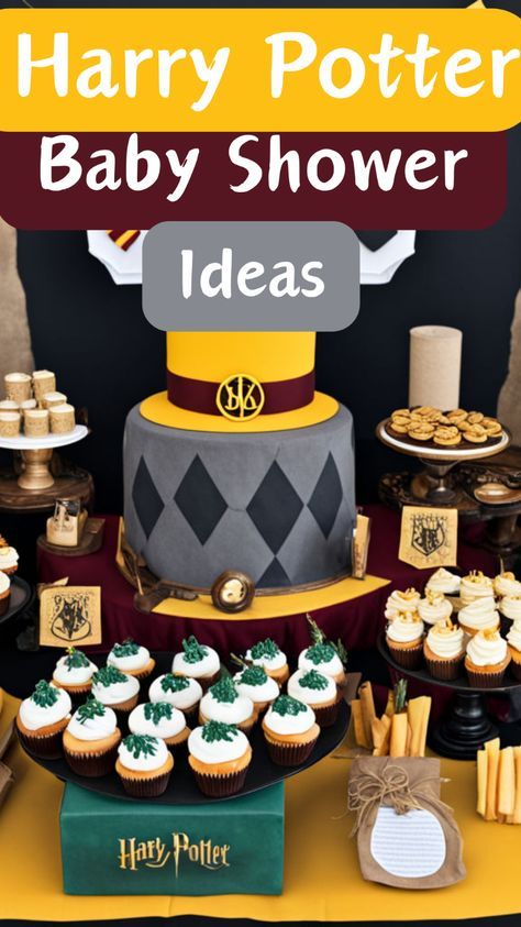 Harry Potter Baby Shower Cake, Harry Potter Dishes, Harry Potter Baby Shower Ideas, Bachelorette Party Games Drinking, Adult Tea Party, Mini Diaper Cakes, Disco Party Decorations, Sunflower Party, Harry Potter Baby Shower