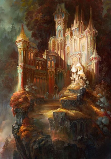 Illustration Fantasy, Fantasy City, Fantasy Castle, Fantasy Setting, Fantasy Places, A Castle, Fantasy Art Landscapes, Fantasy Concept Art, Arte Fantasy