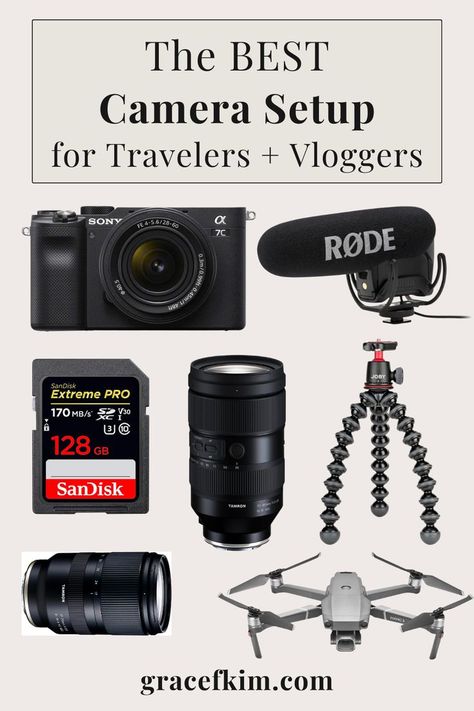 the best camera set up for travelers and vloggers Camera Vlogging, Best Vlogging Camera, Travel Camera Bag, Social Media Content Planner, Youtube Success, Travel Tech, Travel Camera, Vlogging Camera, Mini Camera