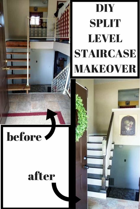 Split Level Staircase and Entryway Makeover - MY CHIC OBSESSION Split Level Staircase Ideas, Split Level Staircase, Split Entry Remodel, Split Level Entryway, Craftsman Style Kitchens, Bi Level Homes, Split Level Remodel, Split Entry, Split Foyer