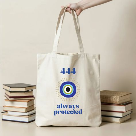 Evil Eye Canvas, 444 Angel Numbers, Angel 444, Eye Symbol, Painted Tote, Blue Evil Eye, Angel Number, Angel Numbers, Eye Protection