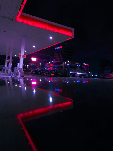 Just a photo of a gas station in Ghana that i edited to look more #cyberpunk #nighttime #gasstation #wallpaper #neon #neonwallpaper Late Night Gas Station Aesthetic, Gas Station Wallpaper, Neon Gas Station, Motorcycle Branding, Location Aesthetic, Gas Station Aesthetic, Luxurious Outfits, Neon Gas, Scary Photos