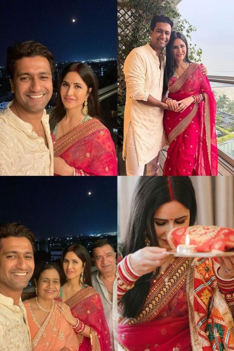 Karwachauth Poses, Karvachauth Photoshoot, Vicky Katrina, Vintage Bollywood Aesthetic, Bollywood Aesthetic, Karva Chauth, Katrina Kaif Photo, Simple Lehenga, Latest Bridal Dresses