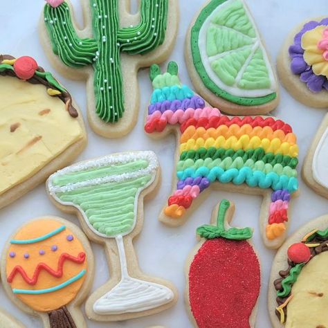 Beery Bakes on Instagram: "Last year's Cinco de Mayo cookies 🌸🌵" Margarita Cookies Decorated, Margarita Cookies, Mayo Cookies, Fiesta Cookies, Buttercream Cookies, Buttercream Decorating, Fiesta Theme, Iced Cookies, Decorated Cookies