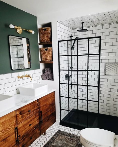 White Bathroom Tiles, Eclectic Bathroom, Aesthetic Bathroom, Casa Vintage, Boho Bathroom, Upstairs Bathrooms, Bathroom Redo, Bathroom Renos, White Tiles