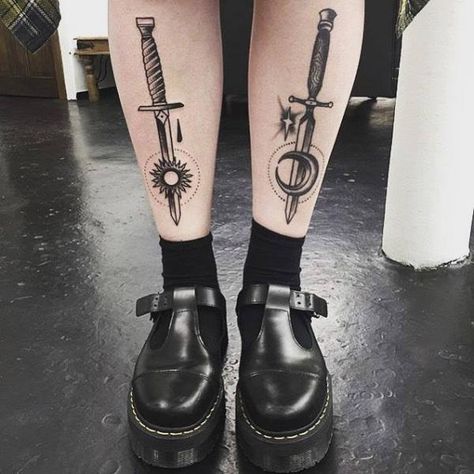 Parliament Tattoo, artist from United Kingdom - Tattooers.net Moon Sun Tattoo, Shin Tattoo, Knife Tattoo, Handpoke Tattoo, Dagger Tattoo, Tattoo Portfolio, Sun Tattoo, Piercing Tattoo, Get A Tattoo