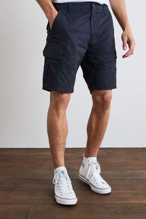 Blue Shorts Gym Outfit, Men’s Cargo Shorts, Navy Blue Shorts Outfit Men, Normal Outfits, Mens Cargo Shorts, Mens Shorts Outfits, Navy Outfit, Summer Mood, Navy Blue Shorts