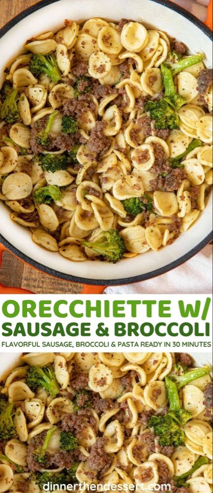 Orecchiette with Sausage and Broccoli is an easy Italian weeknight dinner made in 30 minutes! #dinner #Italianrecipes #pasta #orecchiette #sausage #broccoli #dinnerthendessert Orecchiette With Sausage And Broccoli, Simple Italian Pasta, Garlic Wine Sauce, Orecchiette Pasta Recipes, Broccoli And Sausage, Sausage Broccoli Pasta, Orecchiette With Sausage, Broccoli Sausage, Sausage And Broccoli