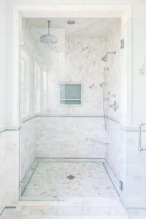 Honed Marble Diamond Pattern Shower Floor Tiles - Transitional - Bathroom White Marble Shower Tile, Shower Accent Tile, Diamond Tile Pattern, White Marble Shower, Marble Shower Walls, Grey Marble Tile, Shower Wall Tile, Marble Wall Tiles, Marble Showers