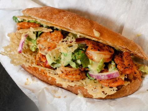 Blackened shrimp Caesar salad sandwich | Recipe | Bounded by Buns Shrimp Blt Sandwich, Shrimp Sandwich Recipes, Caesar Salad Sandwich, Shrimp Caesar Salad, Shrimp Salad Sandwich, Shrimps Coat, Salad Sandwich Recipe, Shrimp Sandwich, Blackened Shrimp