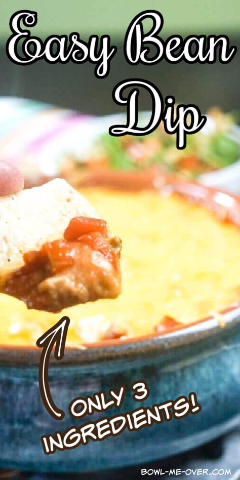 Easy to make 3 ingredient Refried Bean Dip Recipe! This is the perfect appetizer for your Cinco De Mayo party or tailgating fun - simple and delicious, this is a hit every time! Somebody pass the chips!!! #CincoDeMayo #BeanDip #Tailgatingfood #BowlMeOver #howtomake #quickandeasyrecipe Elegant Cheese Platter, Appetizer For Party, Fritos Bean Dip, Bean Dip Recipes Refried, Easy Bean Dip, Refried Bean Dip, Bean Dip Recipe, Refried Bean, Canning Refried Beans