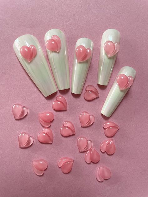 Watermelon Pink  Collar  ABS  3D Decoration Embellished   Beauty Tools Heart Nail Designs, Nail Designs Tutorial, Heart Nail Art, 3d Decor, 3d Heart, Design Nail, Pink Collar, Pink Collars, Heart Nails