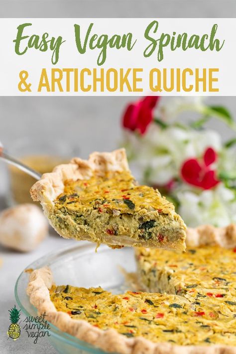 Brunch Vegetables, Spinach Artichoke Quiche, Artichoke Quiche, Vegan Quiche, Tofu Breakfast, Vegan Spinach, Quiche Recipe, Vegan Eggs, Vegan Appetizers