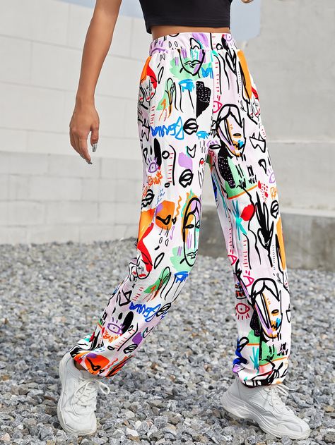 Graffiti Print Sweatpants Graffiti Clothing, Women Sweatpants, Women Bottoms, Diy Clothes Design, Printed Sweatpants, Custom Jeans, Custom Denim, Diy Fashion Clothing, Painted Jeans