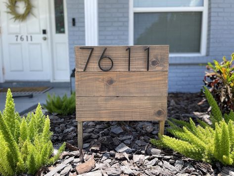 DIY Modern Address Wood Sign — Ashley French Gray Wood Stain, Wood Address Sign, Diy Address Sign, Building A Wooden House, Modern Traditional Home, Wood Conditioner, Grey Stained Wood, Outdoor Wood Projects, Address Numbers