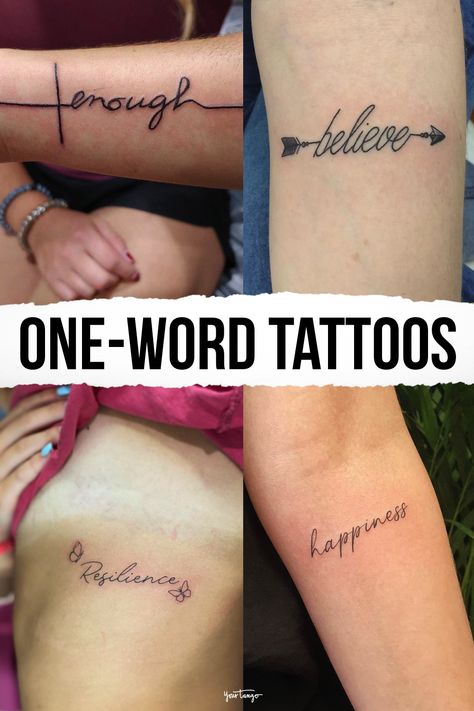 The Word Beautiful Tattoos For Women, Beautiful Word Tattoos For Women, One Worded Tattoos, Positive Word Tattoos For Women, Tattoos For Living Life To The Fullest, Cute Inspirational Tattoos, Small Word Tattoo Placement Ideas, Word Tattoos For Women Arm, Simple Word Tattoos With Meaning