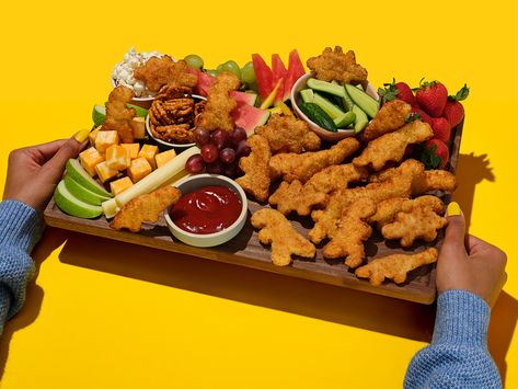 PERDUE® Panko Breaded Dino Nuggets (27 oz.) Chicken Nugget And Fries Charcuterie Board, Chicken Nuggets Party Display, Dino Nugget Chicken Parm, Chicken Nuggets Charcuterie Board, Chicken Nugget Platter, Mashed Potato Mountain With Dino Nuggets, Chicken Nugget Charcuterie Board Ideas, Chicken Nugget Board, Chicken Nugget Bar