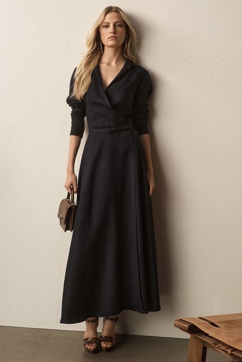 Ralph Lauren Looks, Dressy Hats, Ralph Lauren Collection, Old Money Aesthetic, Linen Skirt, Day Dress, Office Wear, Black Outfit, Luxury Fabrics