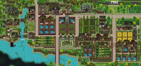 Stardew Valley Immersive Farm 2 Remastered, Immersive Farm 2 Layout, Stardew Valley Immersive Farm, Stardew Ideas, Valley House, Stardew Valley Layout, Stardew Valley Farms, Farm Layout, Stardew Valley