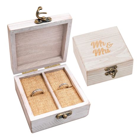 PRICES MAY VARY. DECORATIVE WEDDING RING BOX – Beautiful and functional this ring organizer box can be used in place of a ring bearer pillow, storing rings safely and with class. Our ring bearer box can be used as a display before and after your wedding which helps remind you of the importance of marriage. ENGRAVED WHITEWASH FINISH – The top of each ring jewelry box is engraved with Mr. & Mrs. for his and her wedding rings and boasts rustic, charming whitewashed wood that highlights the rings in Rustic Wedding Ring Bearer, Ring Bearer Pillow Alternative, Ring Pillow Lace, His And Her Wedding Rings, Personalised Wedding Ring Boxes, Wedding Ring Bearer Boxes, Rustic Wedding Rings, Wood Ring Box, Ring Bearer Box