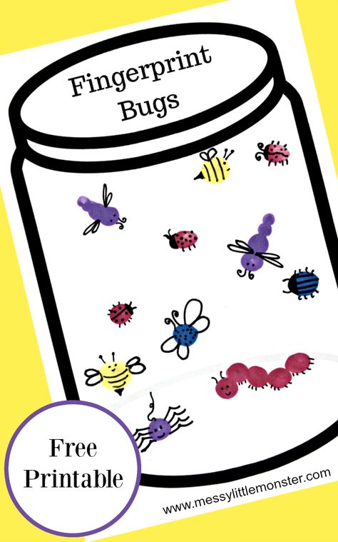 Fingerprint bug jar craft for kids with free printable jar. A fun and easy bug activity idea for Spring, Summer, bugs and insect themed projects for toddlers, preschoolers and kids. Bug Jar Craft, Bug Activity, Bug Activities, Insects Preschool, Bugs Preschool, Insect Activities, Insect Crafts, Insects Theme, Bug Crafts