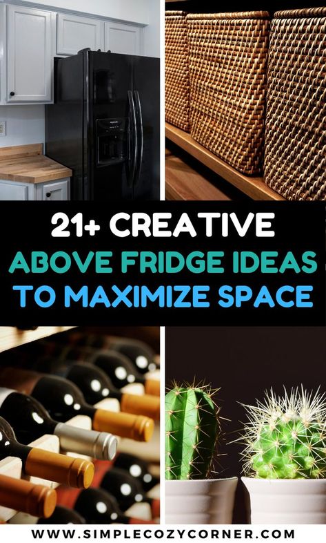 above fridge ideas Above Fridge Ideas Open Shelves, Fridge Ideas Decor, Space Above Fridge Ideas, Open Shelf Above Fridge, Decor Above Fridge, Above The Fridge Ideas, Above Fridge Storage Ideas, Shelves Above Fridge, Above Fridge Ideas