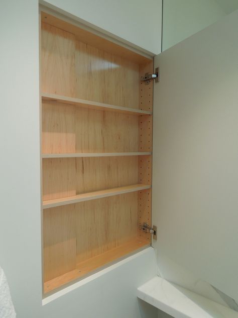 Flush Medicine Cabinet, Hidden Bathroom Cabinet, Hidden Storage Bathroom, Hidden Medicine Cabinet Diy, Hidden Wall Storage Bathroom, Hidden Storage Bathroom Wall, Hidden Cabinet In Wall Bathroom, Bathroom Medicine Cabinet Ideas Mirror Hidden Storage, Hidden Bathroom Storage