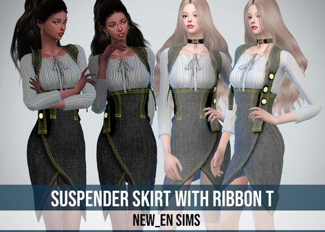 Suspender Skirt, Sims 2, Sims 4, Two Piece Pant Set, New Dress, Ribbon, Skirt, Clothes