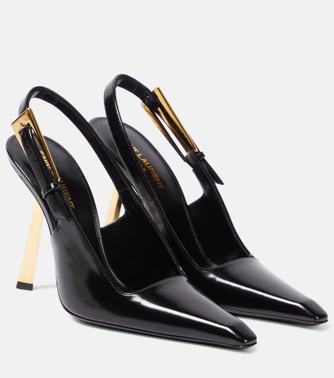 Lee Leather Slingback Pumps in Black - Saint Laurent | Mytheresa Parisian Aesthetic, Festival Shoes, Next Shoes, Shoes Heels Classy, Shoe Wishlist, Yves Saint Laurent Shoes, Aesthetic Shop, Ysl Shoes, Zoe Kravitz