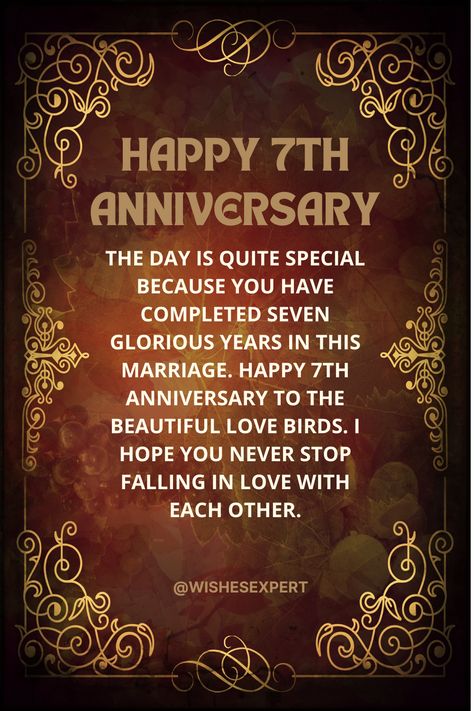 Happy 7th Anniversary Wishes And messages 7 Year Anniversary Quotes, Happy 7th Anniversary, Happy Anniversary Photos, English Lines, Happy Marriage Anniversary, Wedding Anniversary Quotes, 7 Year Anniversary, 7th Wedding Anniversary, Anniversary Congratulations